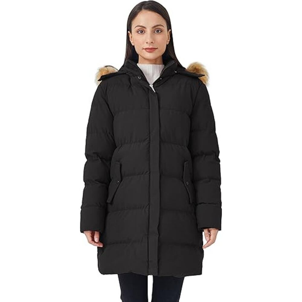 NWT WenVen Med Women's Winter Puffer Coat/Warm Jacket w Faux Fur Removable Hood - Picture 2 of 16